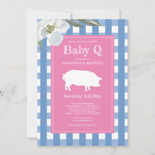 Convites Chá de fraldas Q Gingham e Pig Baby