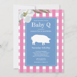 Convites Chá de fraldas Q Gingham e Pig Baby