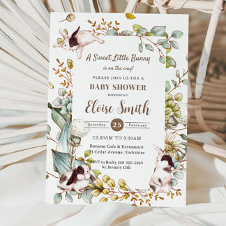 Convites Chá de fraldas QR de coelhos botânicos da Vintage