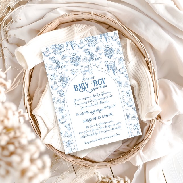 Convites Chá de fraldas Quadrado Branco Azul-Doce (Criador carregado)