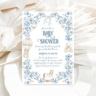 Convites Chá de fraldas Quimoral Branco Dusty Blue