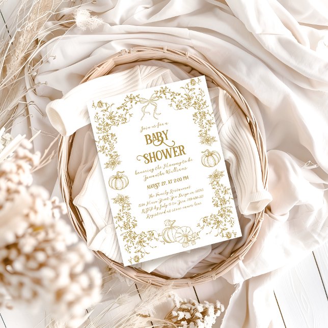 Convites Chá de fraldas Quimoral Dourado Da Abóbora (Criador carregado)