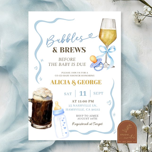 Convites Chá de fraldas Quirky desenhado À Mão Azul (Criador carregado)