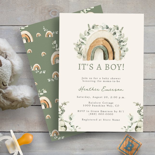 Convites Chá de fraldas Rainbow Boy (Boho Rainbow Boy Baby Shower Invitation by Painted Paperie
)