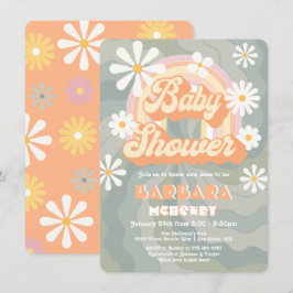 Convites Chá de fraldas Rainbow Daisy de 60 anos do Hippie