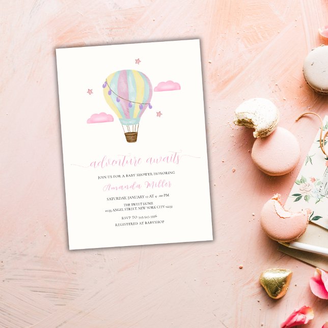 Convites Chá de fraldas Rainbow Hot Air Balloon Cloud Star (Rainbow Hot Air Balloon Cloud Star Baby Shower Invitation)