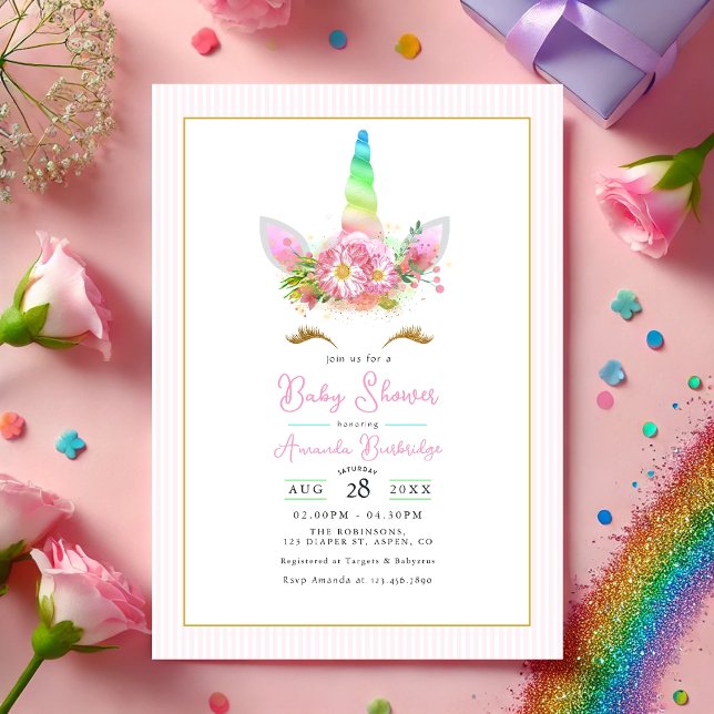 Convites Chá de fraldas Rainbow Unicorn (Rainbow Unicorn Baby Shower Invitation)