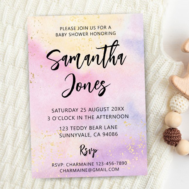 Convites Chá de fraldas Rainbow Watercolor (rainbow watercolor baby shower invite)
