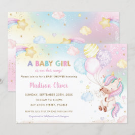 Convites Chá de fraldas Rainbow Whimsical Unicorn Balloons