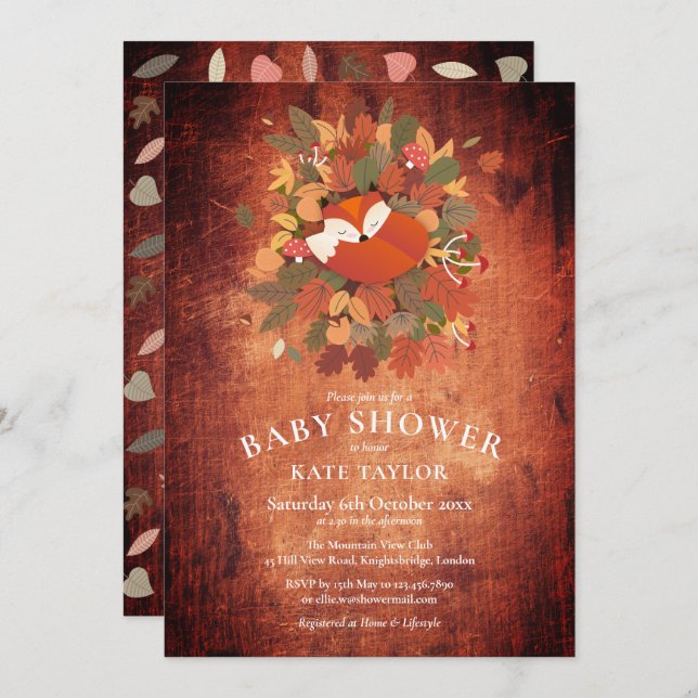 Convites Chá de fraldas Raposa Rústica (Frente/Verso)