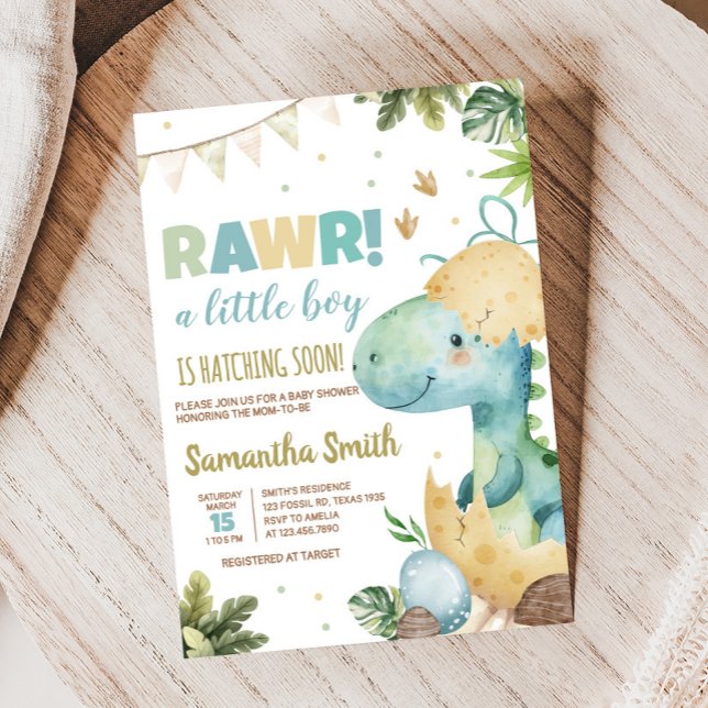 Convites Chá de fraldas Rawr Dino (Rawr A Little Boy Dino Baby Shower Invitation)