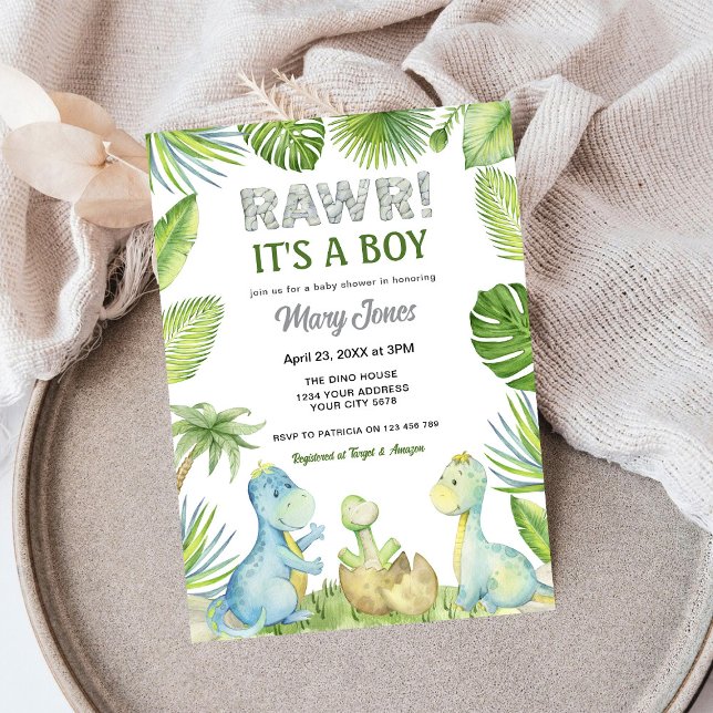 Convites Chá de fraldas Rawr Dinosaur (Criador carregado)
