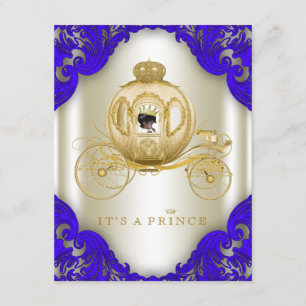 Convites Chá de fraldas Real Azul e Carruagem Dourada Prínc