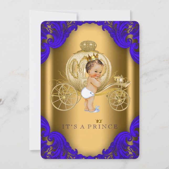 Convites Chá de fraldas Real Azul e Carruagem Dourada Prínc (Frente)