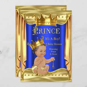 Convites Chá de fraldas Real Azul Príncipe Dourado Brunette