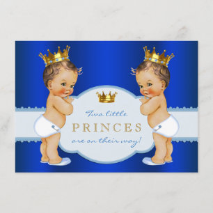 Convites Chá de fraldas Real Blue Prince Twin Boy