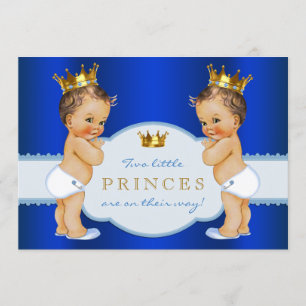 Convites Chá de fraldas Real Blue Prince Twin Boy