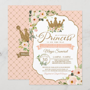 Convites Chá de fraldas Real Floral da Princesa Blush