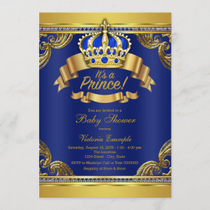 Convites Chá de fraldas Real Príncipe Azul Dourado