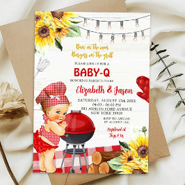 Convites Chá de fraldas Red Gingham Backyard Baby Q Girl