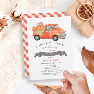 Convites Chá de fraldas Red Pumpkin Truck Gingham