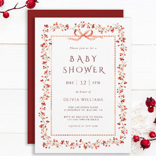 Convites Chá de fraldas Red Winterberry Frame Girl