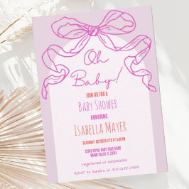 Convites Chá de fraldas Retro-Rosa Mão-Rosa Branco Desenhad