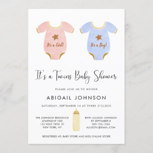 Convites Chá de fraldas Retroativo da Twin Girl and Boy Wa