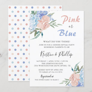 Convites Chá de fraldas Revelar do Gênero Floral Azul Ele