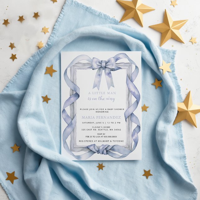 Convites Chá de fraldas rico Arco Azul Coquette   (Fancy Chic Coquette Blue Bow Boy Baby Shower Invitation)