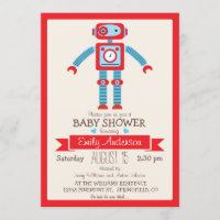 Chá de fraldas Robô Cinto Vermelho e Azul Vintage