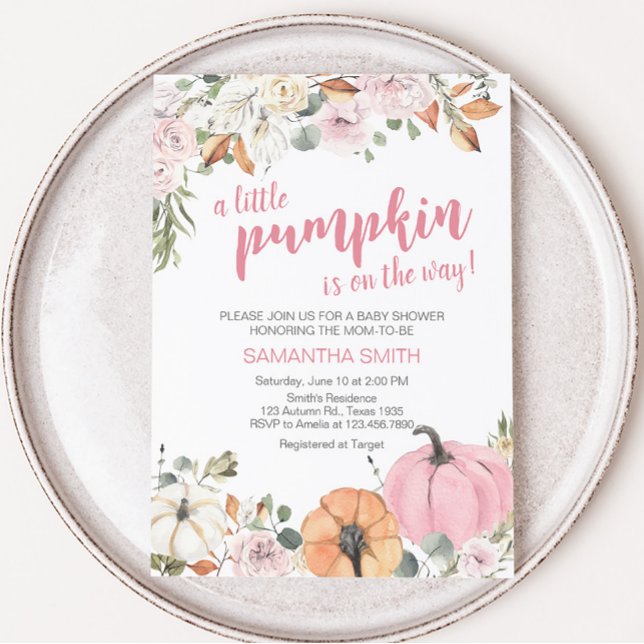 Convites Chá de fraldas rosa-abóbora (Pink Little Pumpkin Baby Shower Invitation )