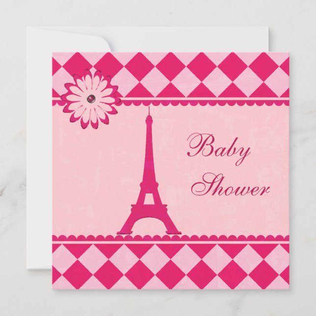Convites Chá de fraldas rosa Argyle Torre Eiffel (Frente)