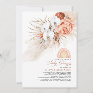 Convites Chá de fraldas Rosa Blush Rainbow Pampas Grass