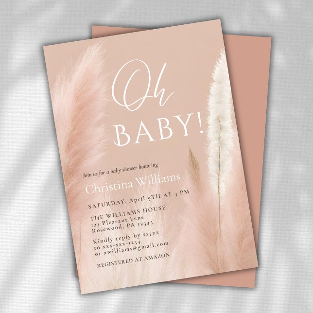 Convites Chá de fraldas Rosa Boho Pampas Grass (Criador carregado)