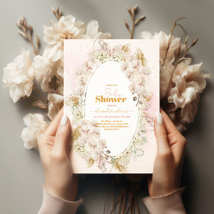 Convites Chá de fraldas Rosa Boho Pampas Grass Girl