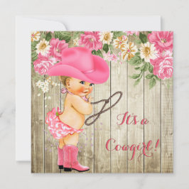 Convites Chá de fraldas Rosa Boots Floral Blona Bebê