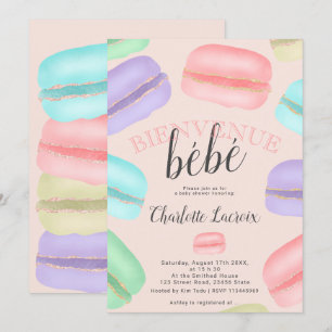Convites Chá de fraldas rosa-brilho dos macarões franceses