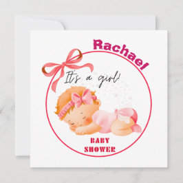 Convites Chá de fraldas rosa, Chá de menina