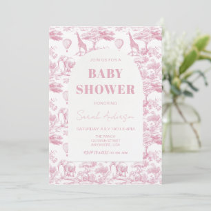 Convites Chá de fraldas Rosa Chinoiserie Toile de Jouy