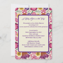 Convites Chá de fraldas Rosa de Flor Selvagem Encharcado