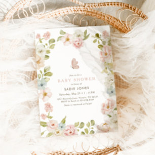 Convites Chá de fraldas Rosa de Flores Florais de Flores Fl