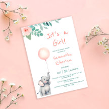 Chá de fraldas Rosa do Balão de Aquarela do Elefan