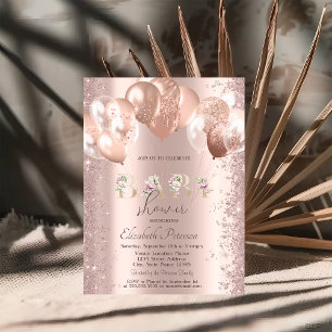 Convites Chá de fraldas rosa Dourado Balões Glitter Confett