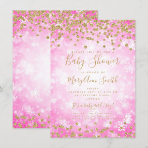 Convites Chá de fraldas Rosa Dourado Brilhante Wonderland d