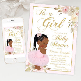 Convites Chá de fraldas Rosa Dourado da Princesa Africana T