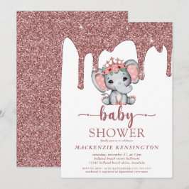Convites Chá de fraldas rosa Dourado Glitter Drives Elephan