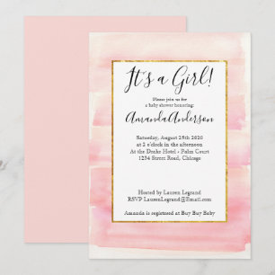 Convites Chá de fraldas rosa Dourado Rosa Ombre Girly