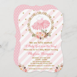 Convites Chá de fraldas Rosa Dourado Tutu Convide Balé Ball