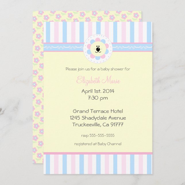 Convites Chá de fraldas rosa e azul- (Frente/Verso)